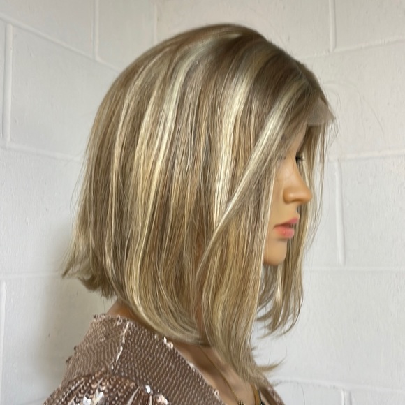 100% human hair new wig virgin blonde highlighted wig mini lace front 12” NWT